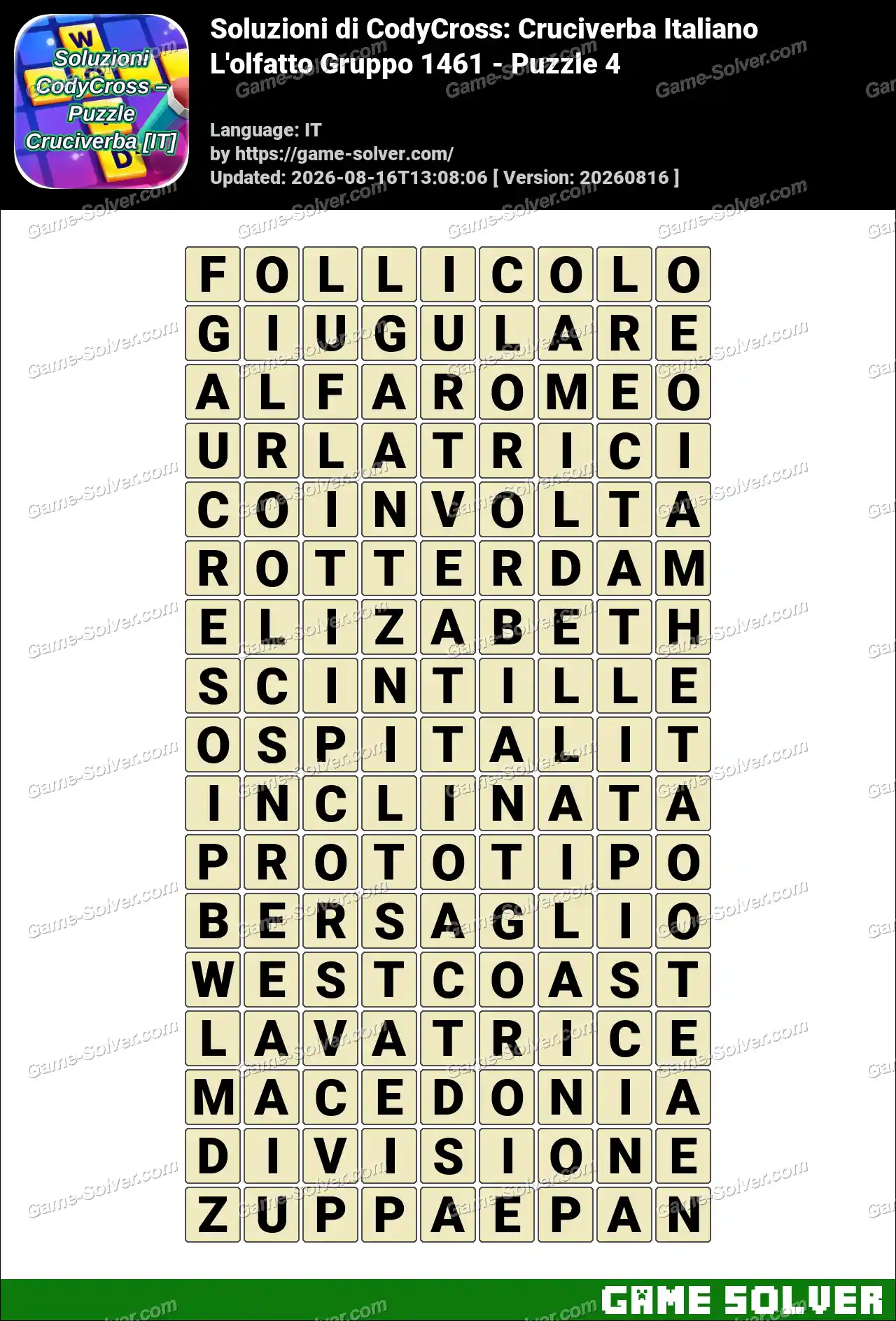 Soluzioni di CodyCross: Cruciverba Italiano L’olfatto Gruppo 1461 – Puzzle 4